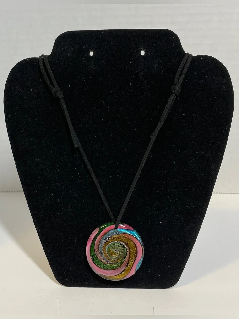 Spiral Dichroic Iridescent Multicolor Glass Pendant Necklace Adjustable Cord